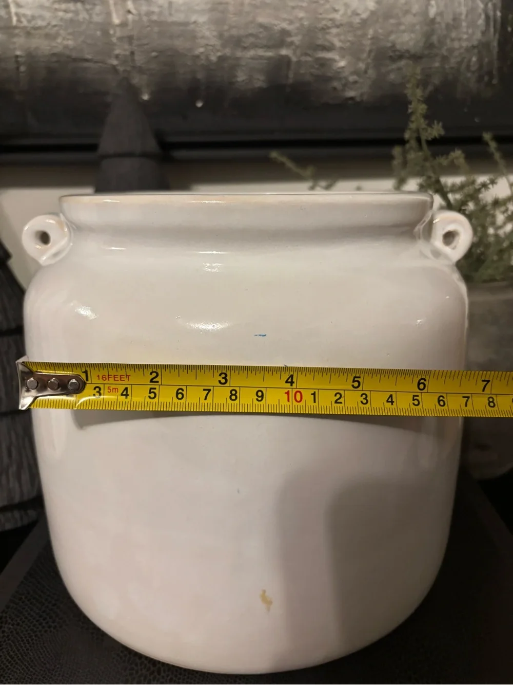 White Vintage Style Ceramic Decorative Vase with Loop Handles- Large
